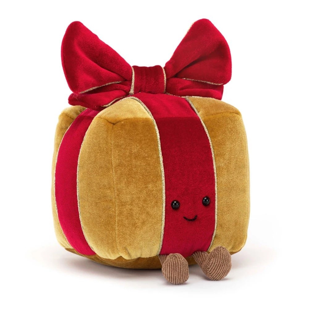 Jellycat Amuseables Present Retired Gold Red Ribbon Holiday Christmas Plush NEW